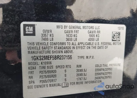 2011 GMC Yukon Xl 1500 Denali from USA, damaged, VIN 1GKS2MEF5BR237156